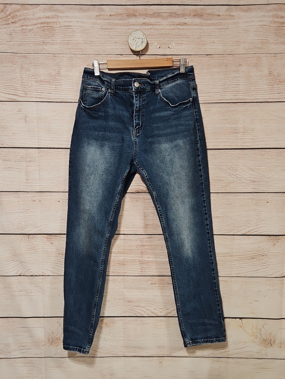 RSQ Mens Relaxed Taper Skinny Jeans in Dark Blue Wash 34 x 32